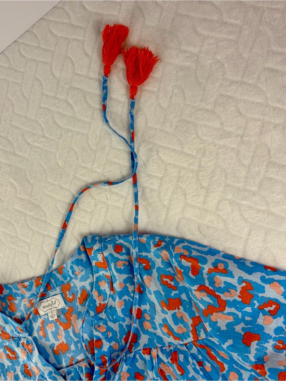 Mud Pie 100% cotton tunic style dress blue and orange cheetah print Size L - Picture 5 of 10